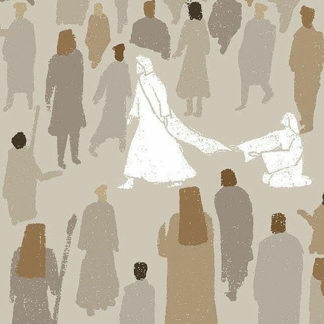 Picture art of a woman touching Jesus